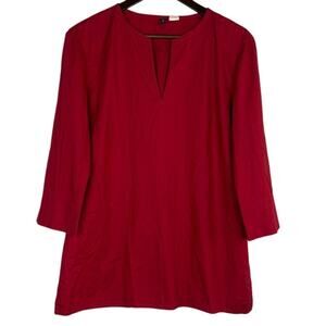 J. Crew V Neck Tunic Popover 3/4 Sleeve Lightweight Stretch Shirt Top 10 Red